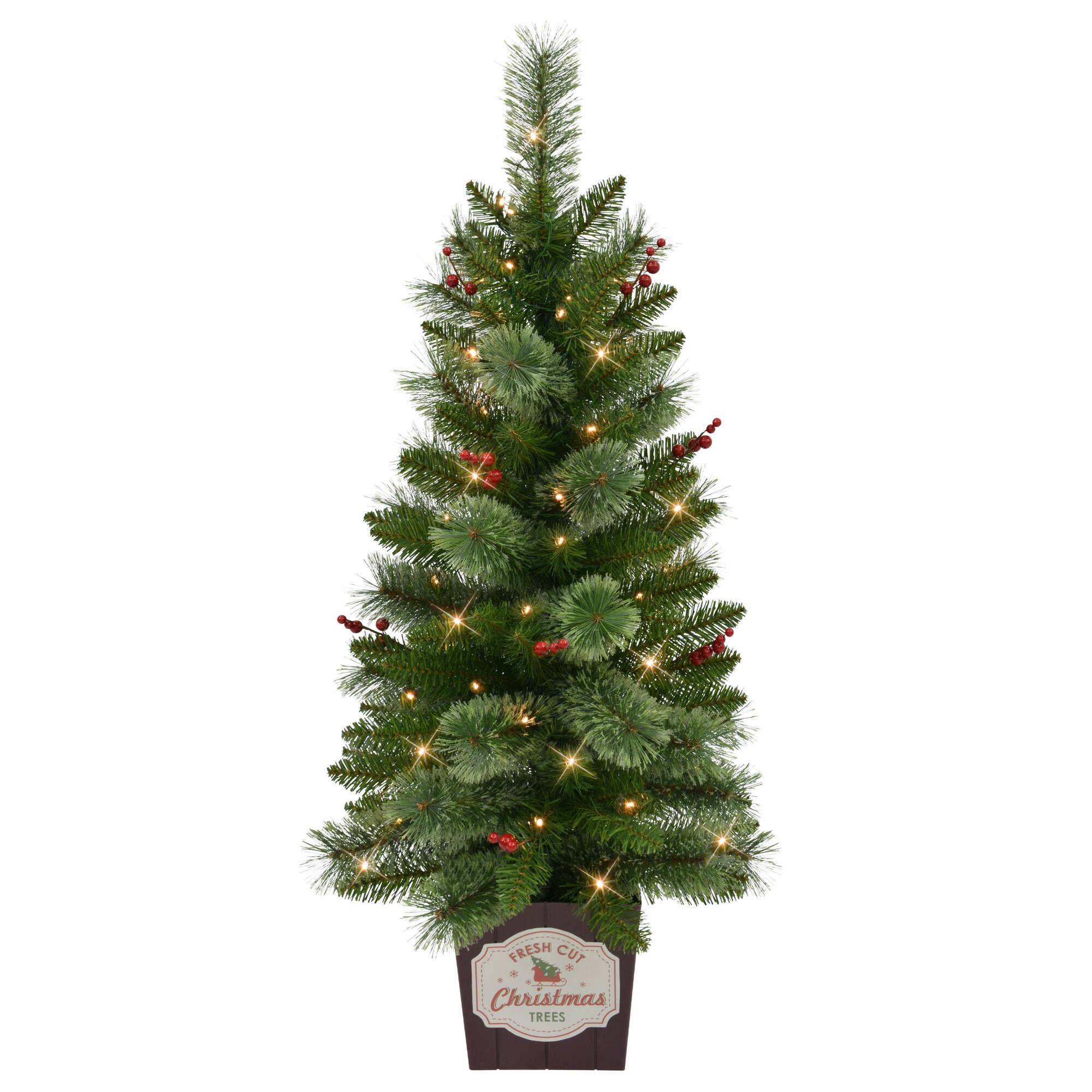 3.5ft. Pre-Lit Cashmere Potted Artificial Christmas Trees with Berries, 2ct.